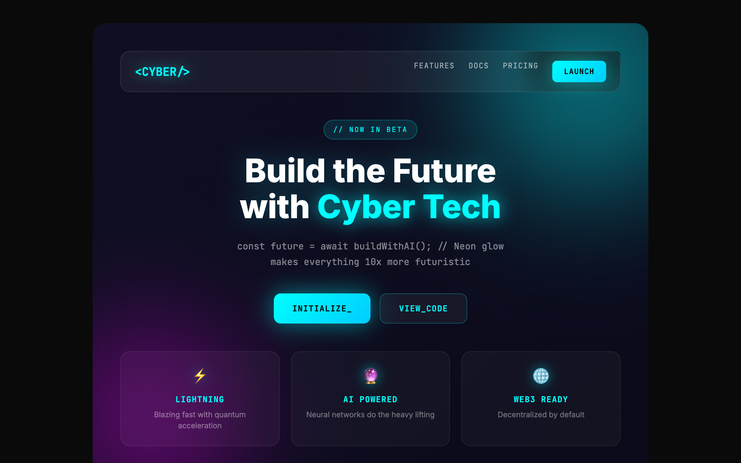 Illustratives AI-Slop-Beispiel Cyber mit Neon und Glasflächen