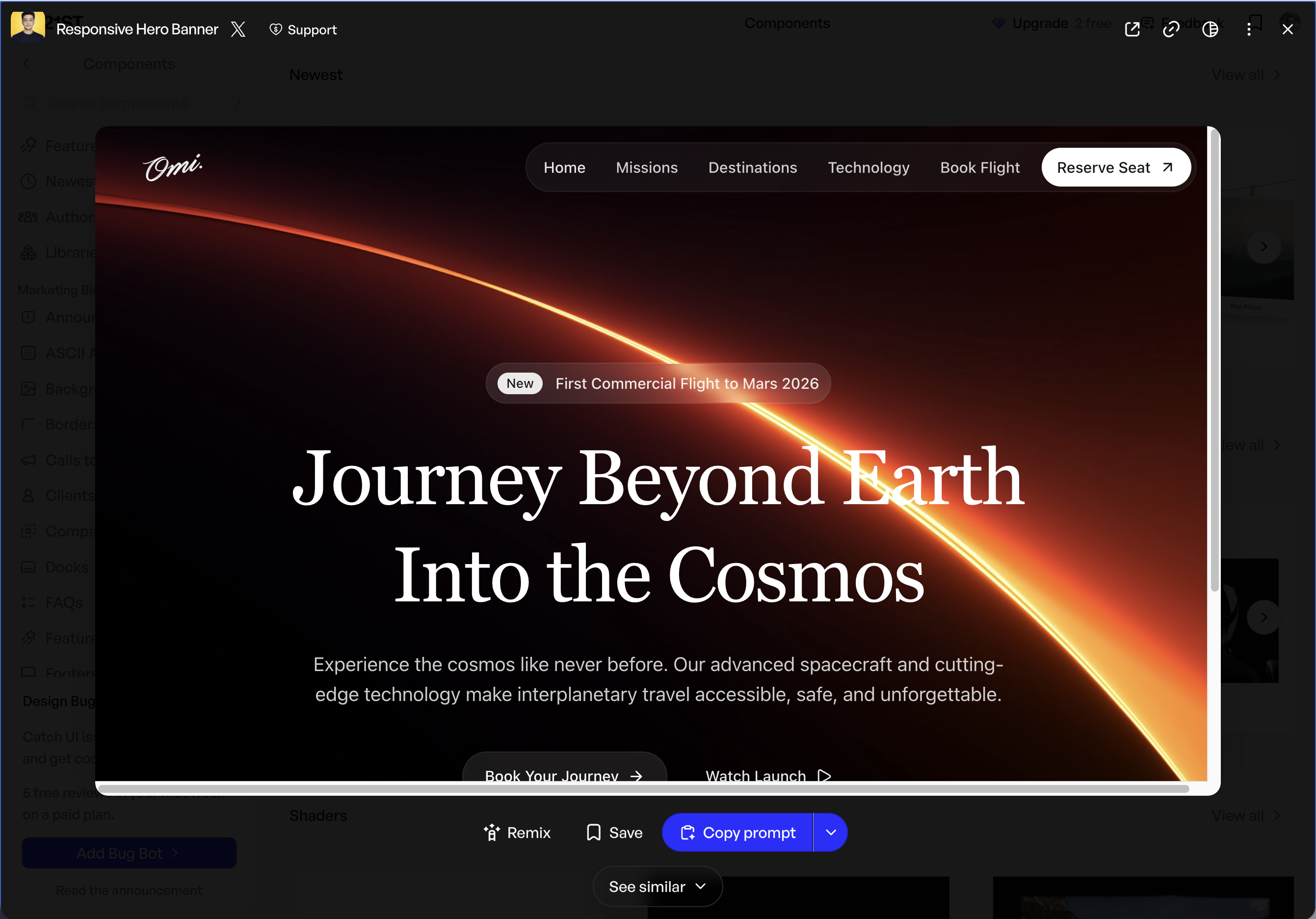 21st.dev Responsive Hero Banner im vom Nutzer bereitgestellten Screenshot